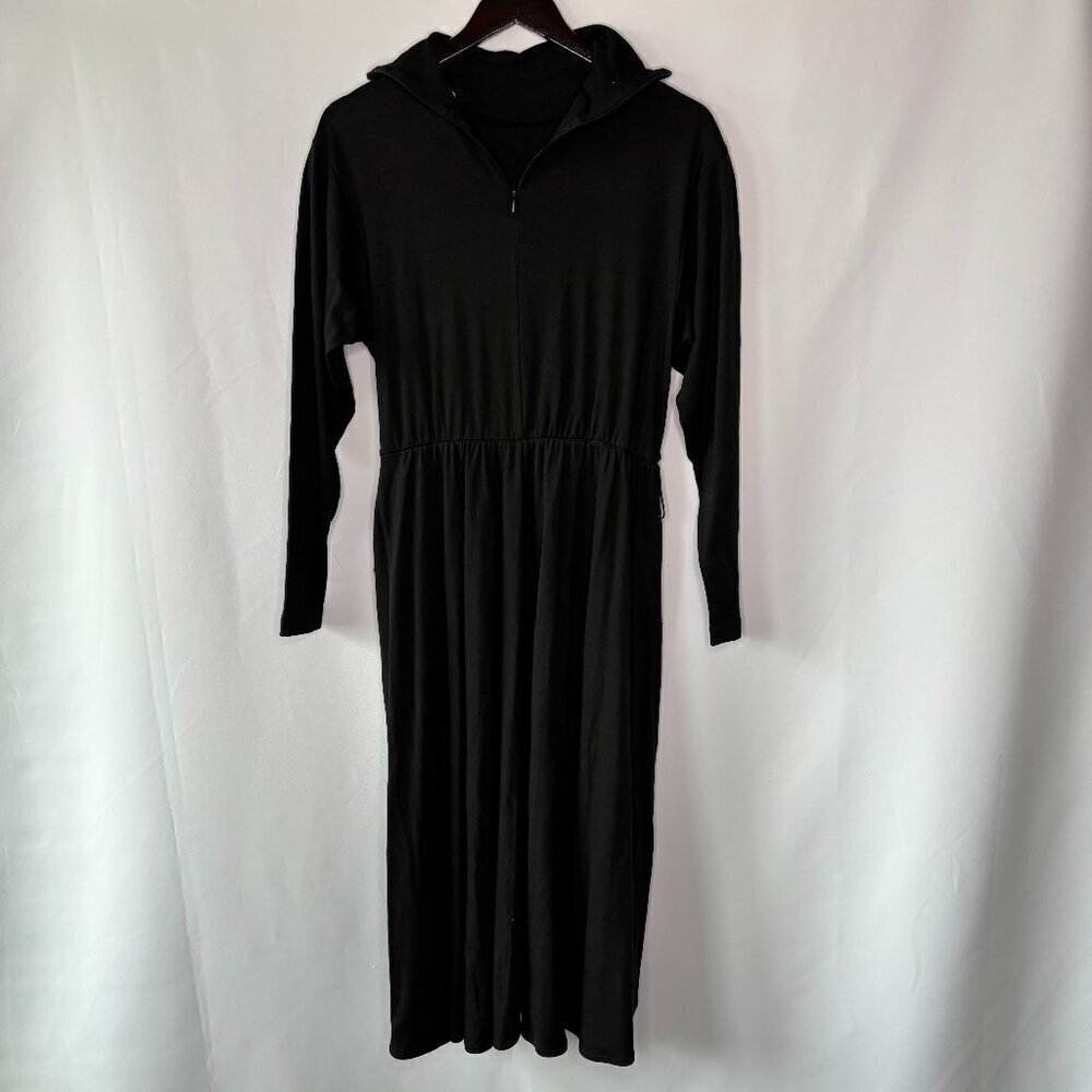 Bloomingdale's Women's Black Collared Zip Up Long Sleeve Maxi Dress Size Large